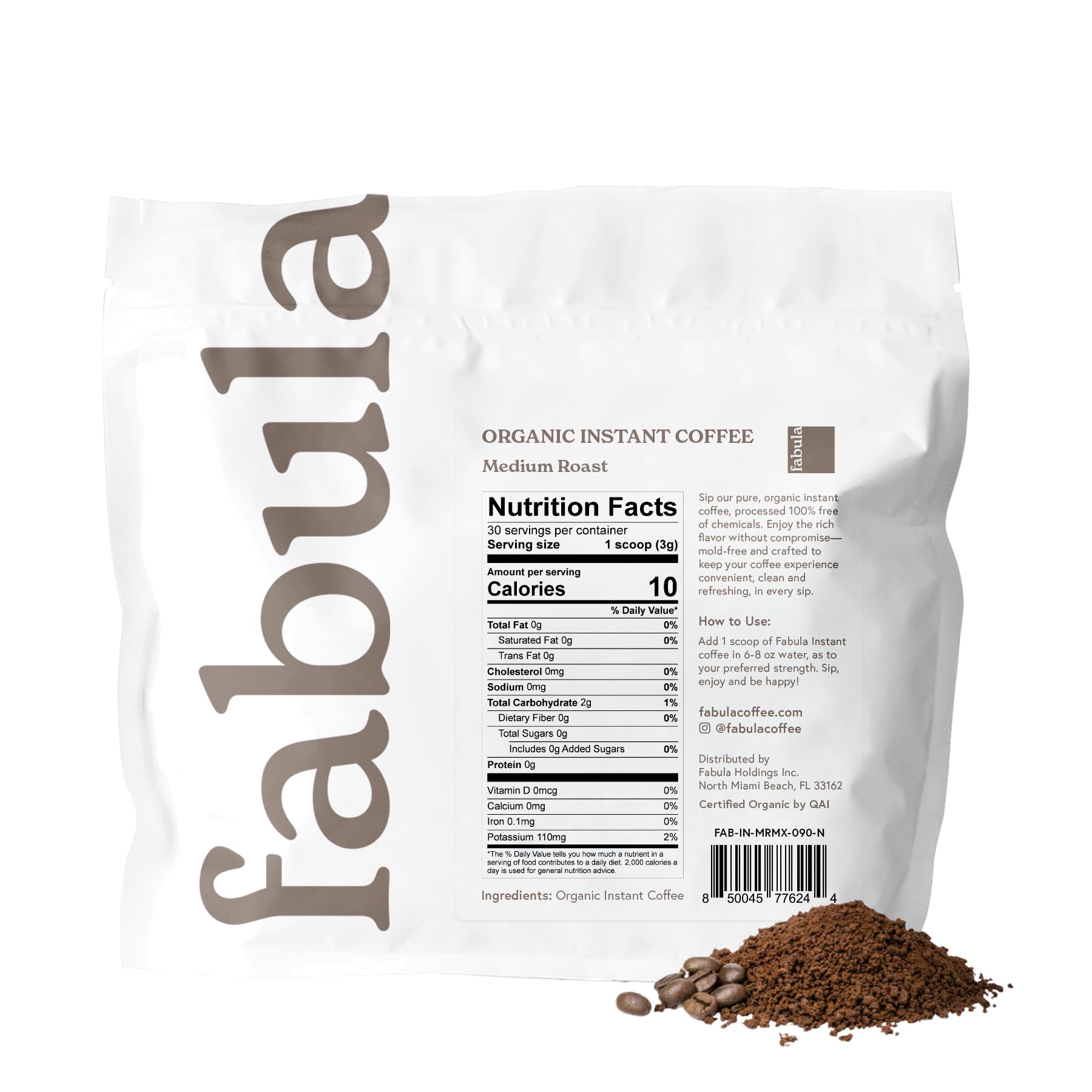 Fabula instant granules close-up highlighting smooth texture and clean taste