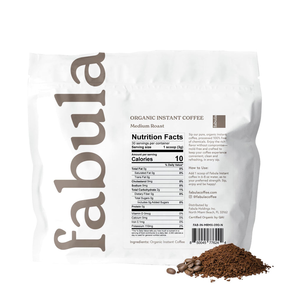 Fabula instant granules close-up highlighting smooth texture and clean taste