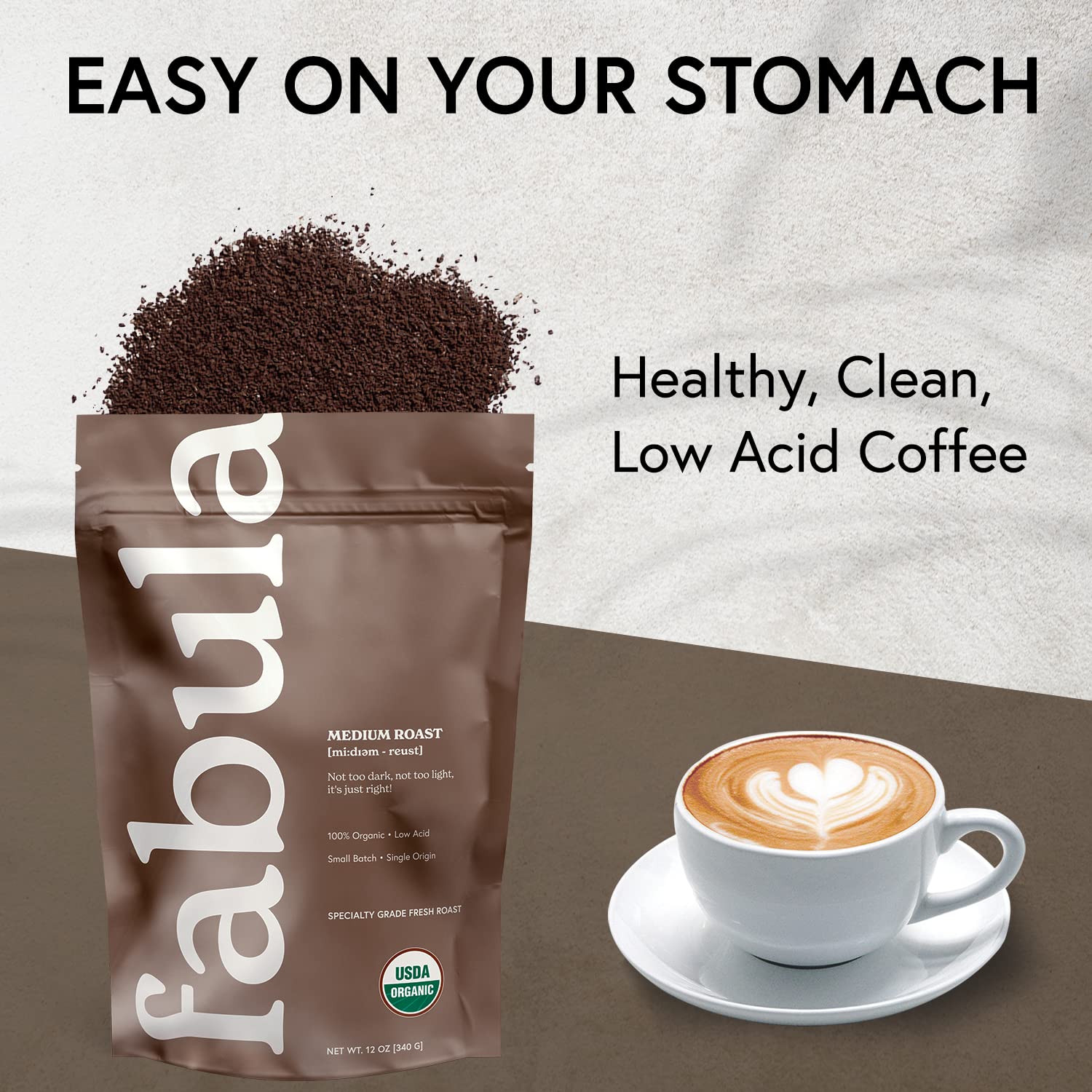 Fabula coffee in a pour-over setup demonstrating brewing clarity and low-acid appeal