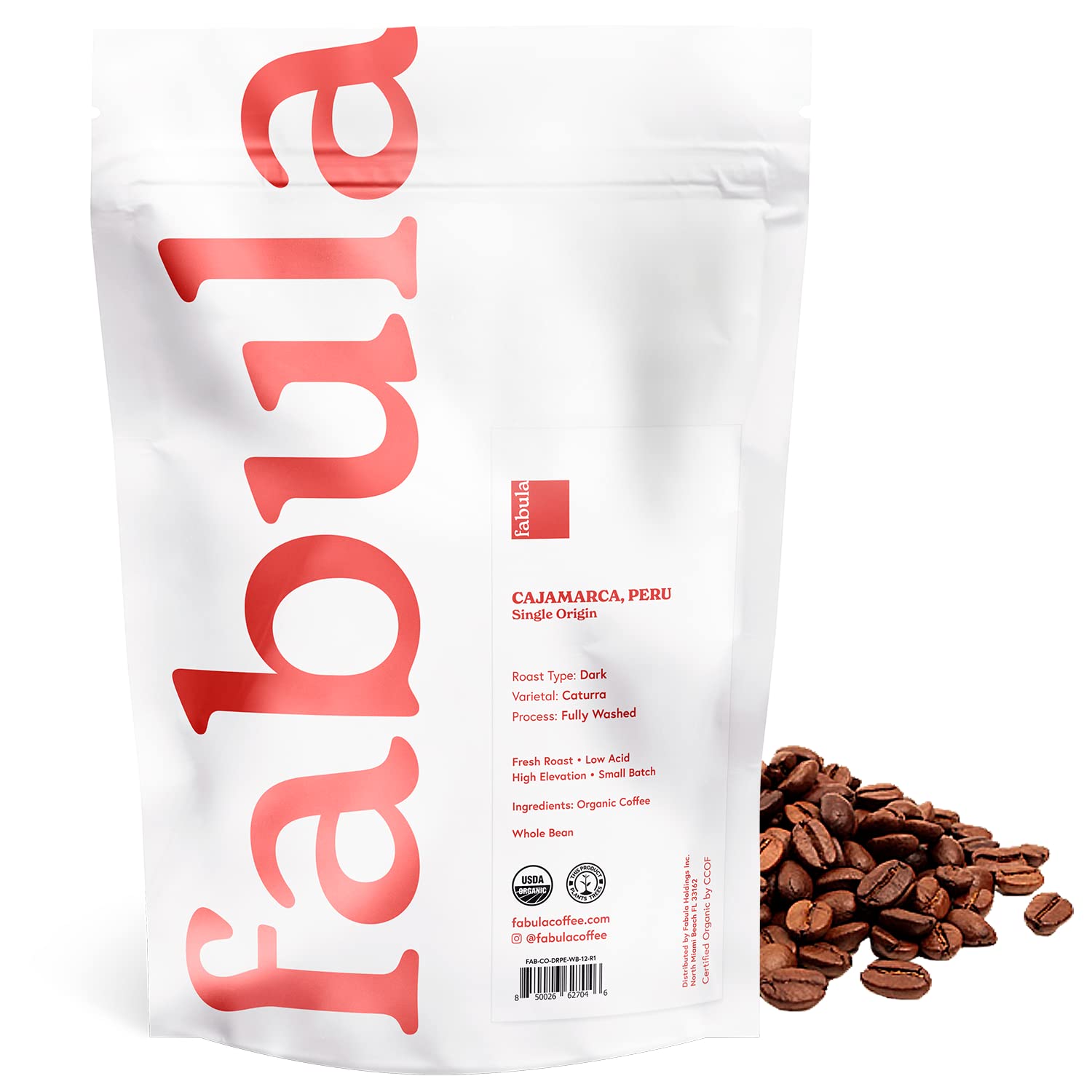 Fabula whole beans close-up texture, shows roast color and quality