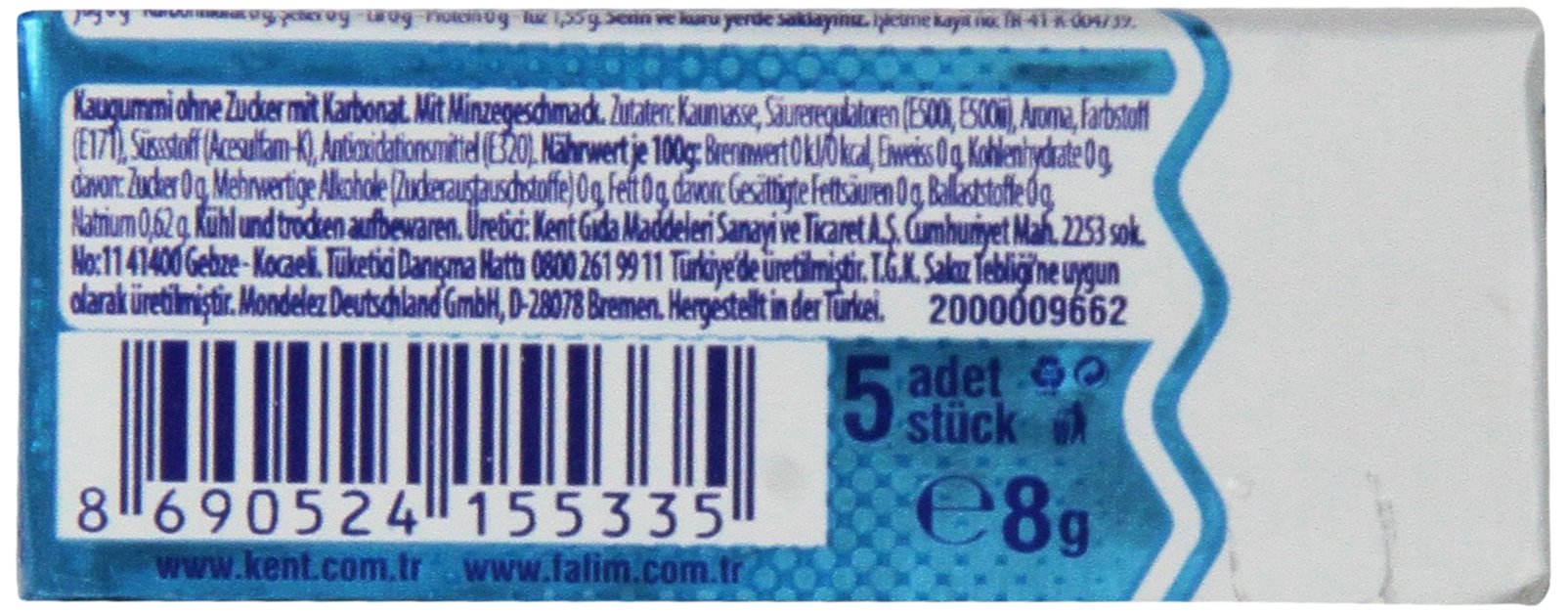 Falim single gum piece close-up displaying texture and sugarless benefit