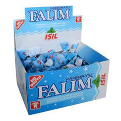 Falim front packaging showing 100 individually wrapped sugarless gum pieces and mint benefit