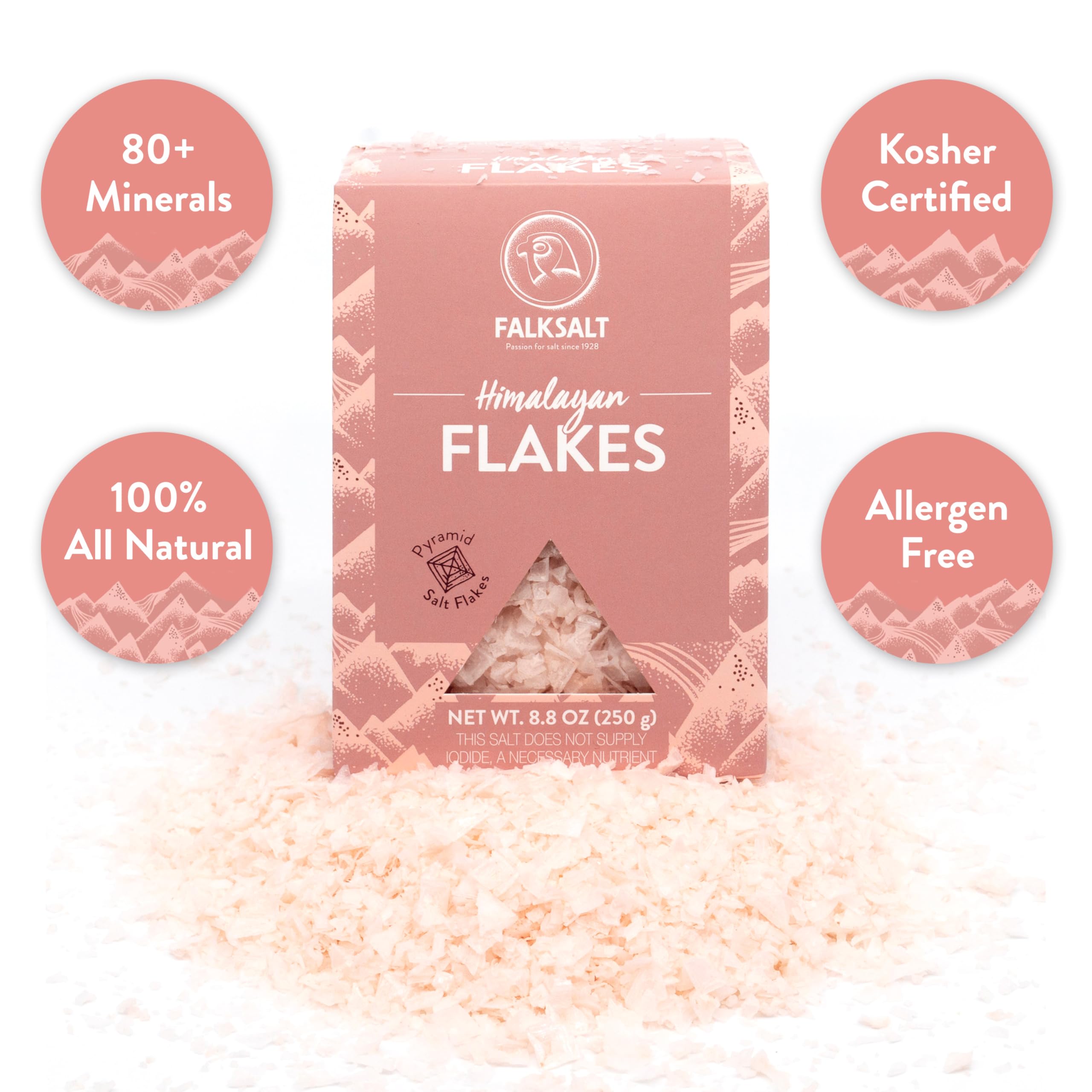 Falksalt bowl of flakes beside ruler showing size and portioning clarity benefit
