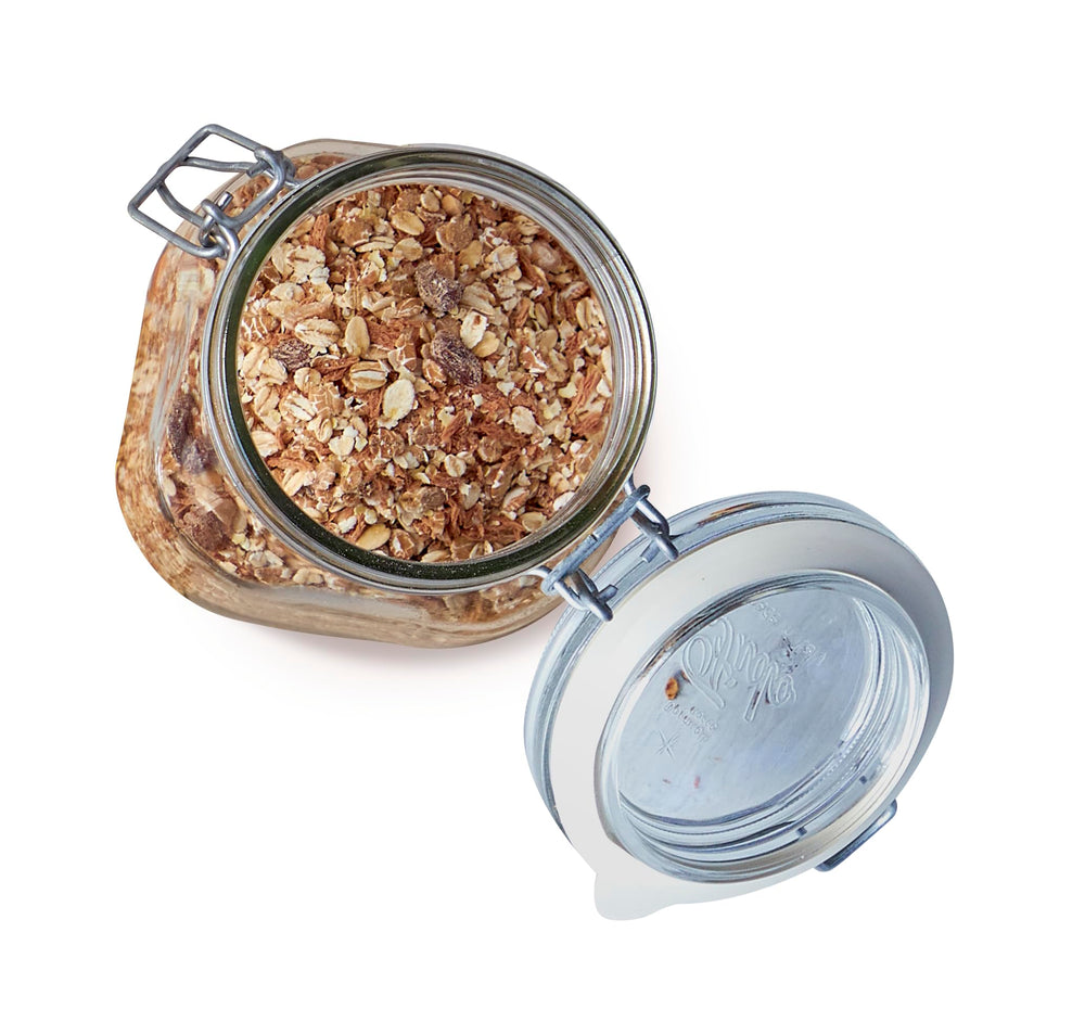 Familia boxed 12 oz beside a measuring cup for serving size clarity