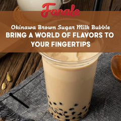 Cup of boba with Fanale powder and ingredients laid out for quick assembly