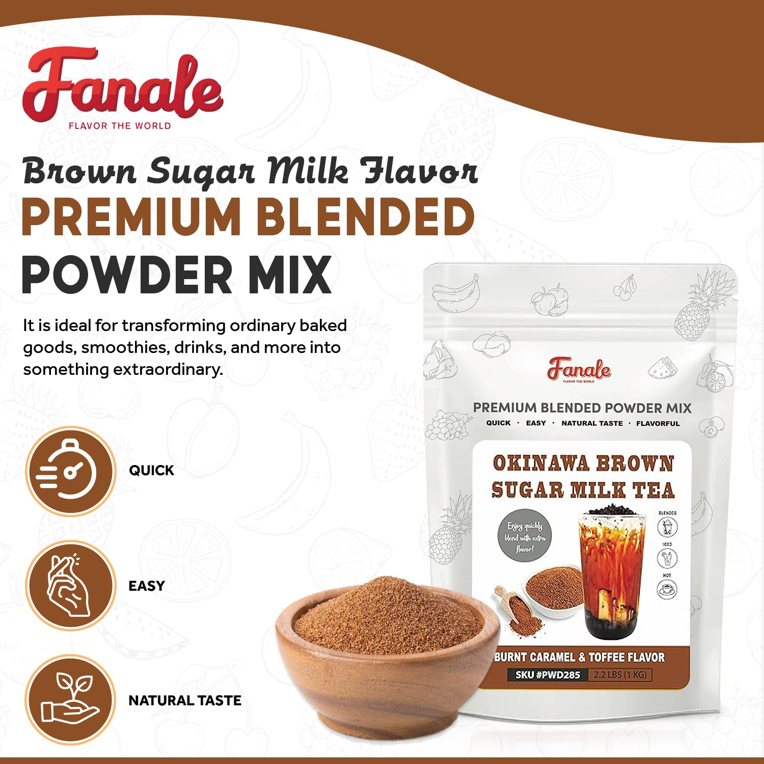Close-up of Fanale powder texture emphasizing smooth blend and easy mixing