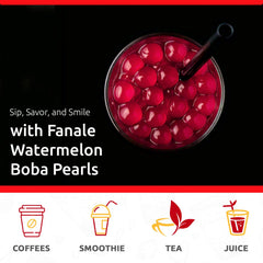 Fanale watermelon popping boba in bubble tea glass adding fruity bursts benefit
