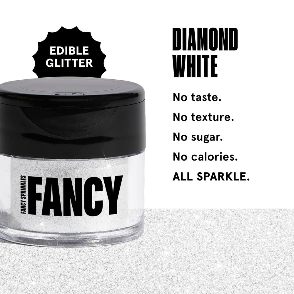 Fancy Sprinkles close-up of diamond white luster dust texture highlighting fine shimmer