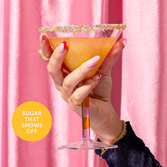Fancy Sprinkles Filthy Rich rimmed cocktail glass creating celebratory sparkle and contrast