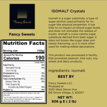 Fancy Sweets LLC closeup of clear isomalt crystals showing texture for precise melting