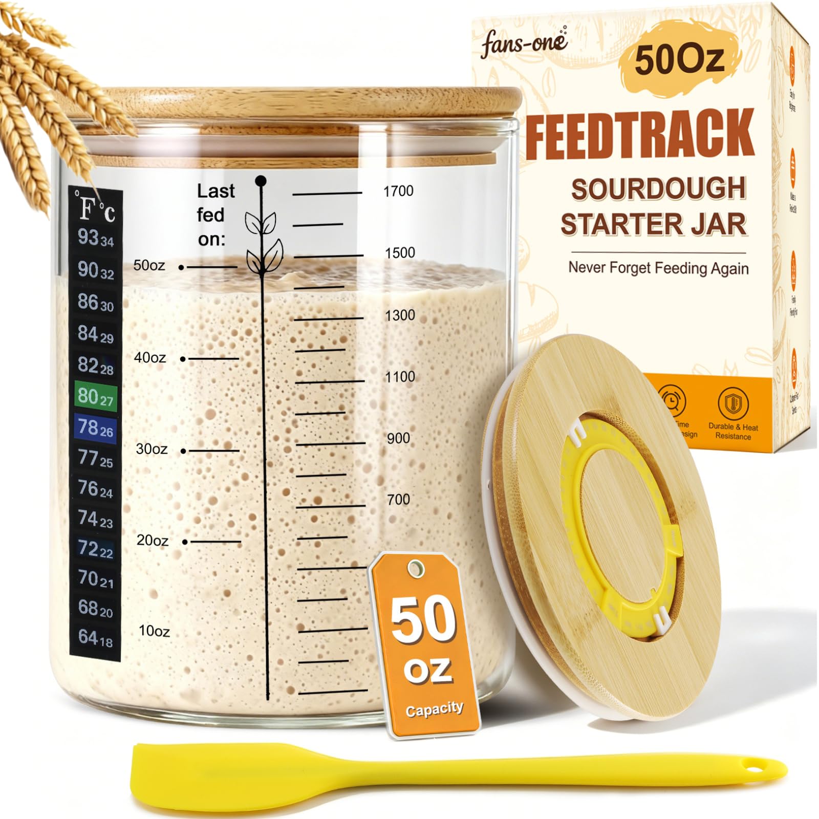FANS-ONE front view of starter jar showing clear markings and capacity benefits