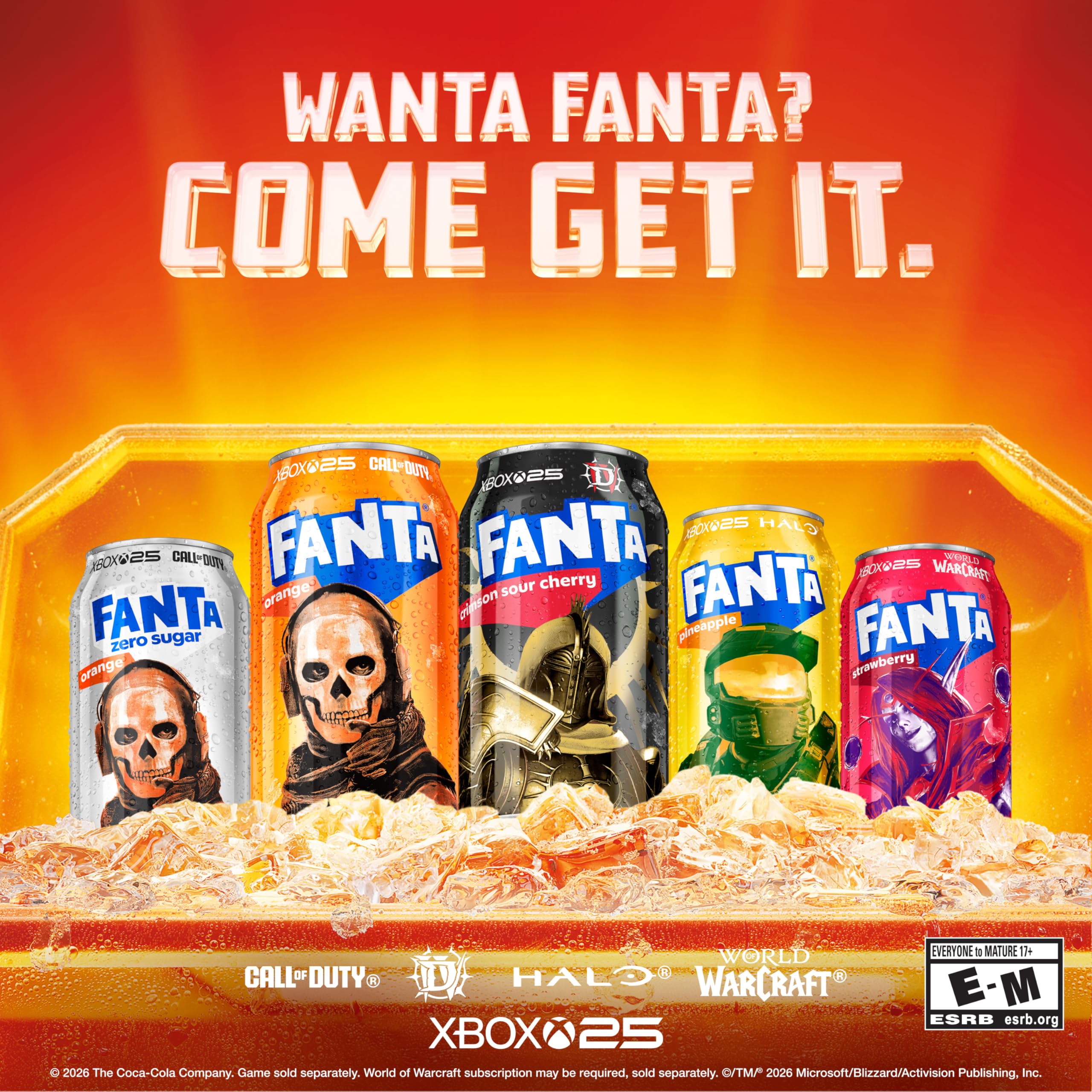 Fanta Crimson Sour Cherry close-up of can label showing natural flavor claim and attractive graphics benefit: eye-catching detail