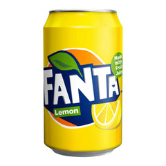 Fanta lemon front can showing label and refreshing lemon appeal