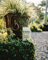 Fara Coffee bag opened with beans spilling, illustrates freshness and quantity