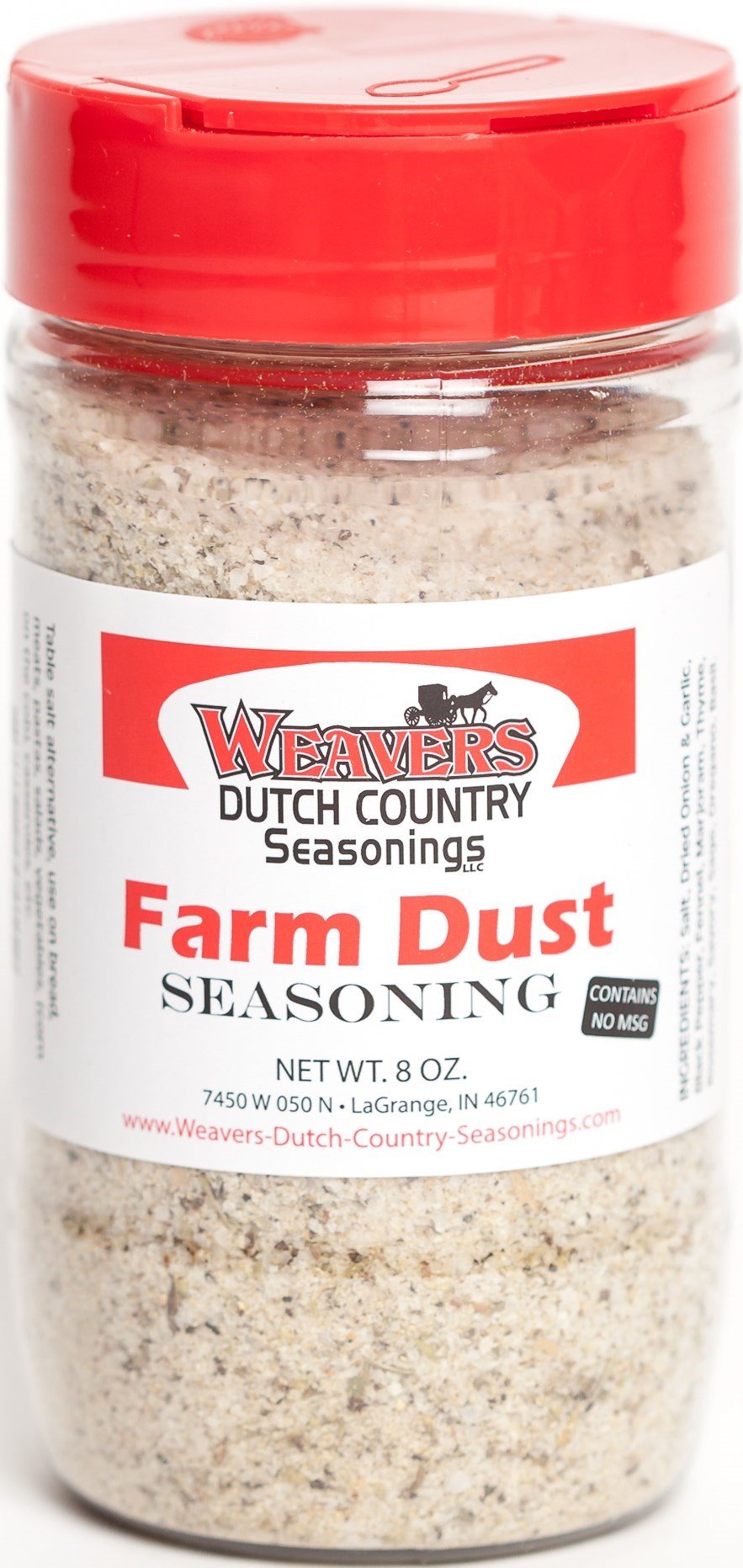 Farm Dust front label showing brand and seasoned salt jar benefit: clear ingredient visibility