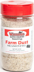 Farm Dust front label showing brand and seasoned salt jar benefit: clear ingredient visibility