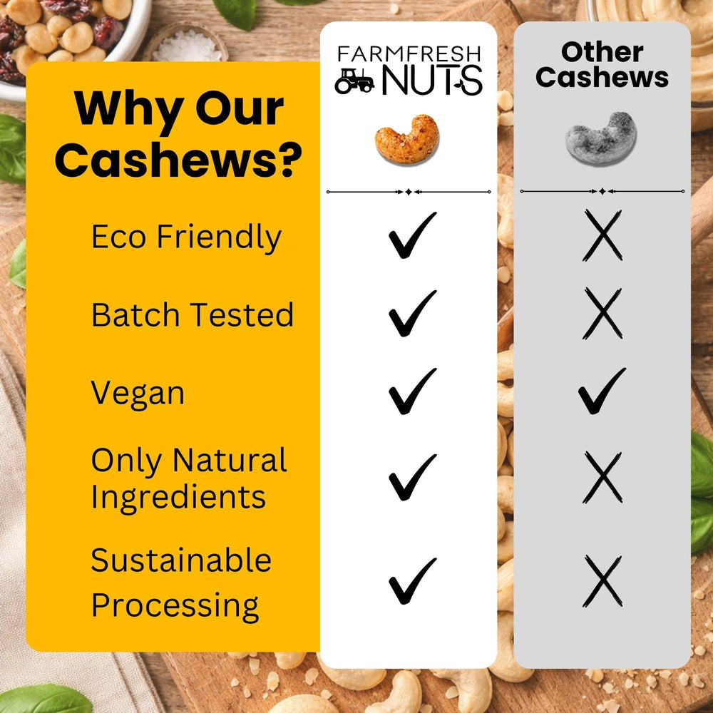 Farm Fresh Nuts cashews sprinkled on salad adding crunchy topping benefit