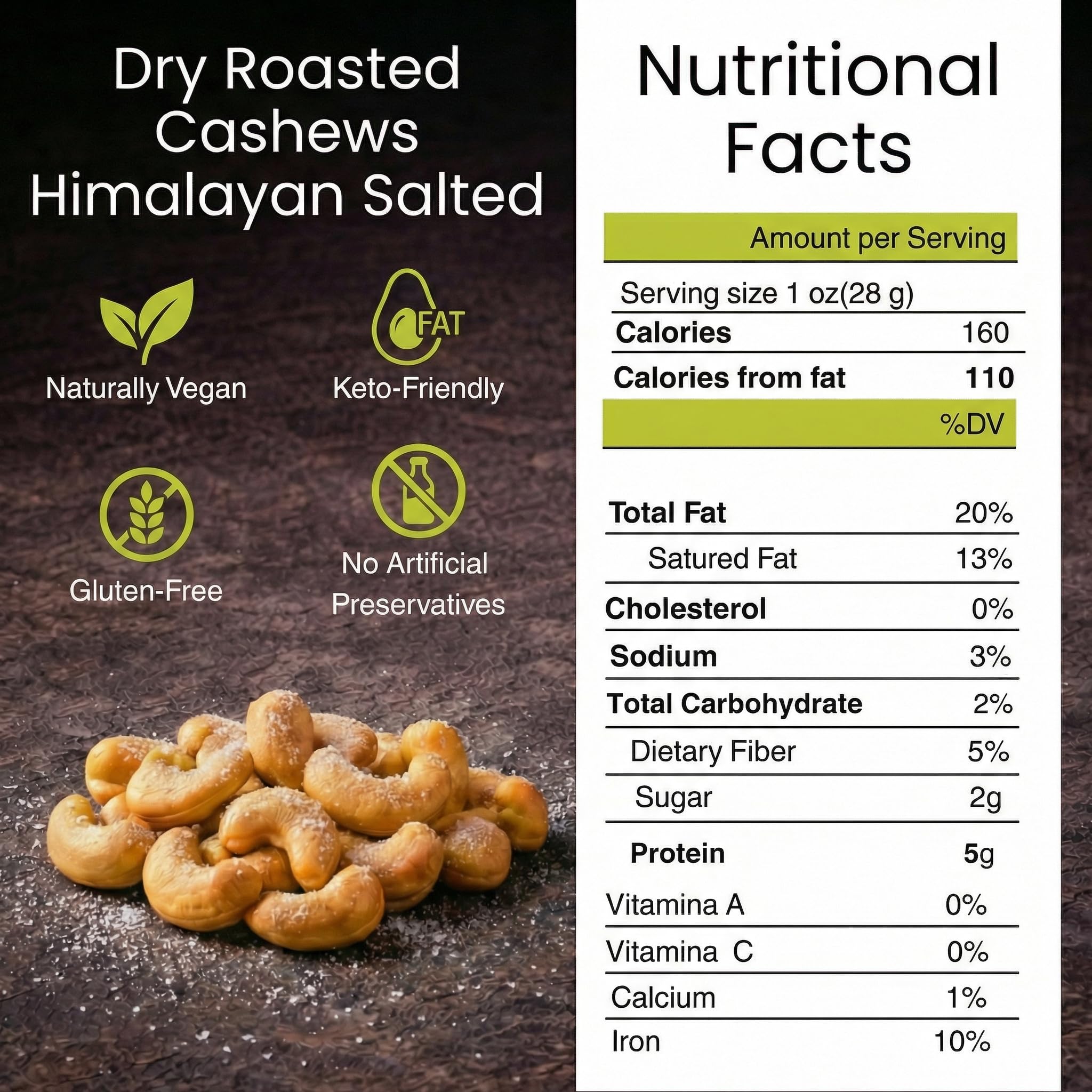 Farm Fresh Nuts close-up of whole cashew texture highlighting crispness