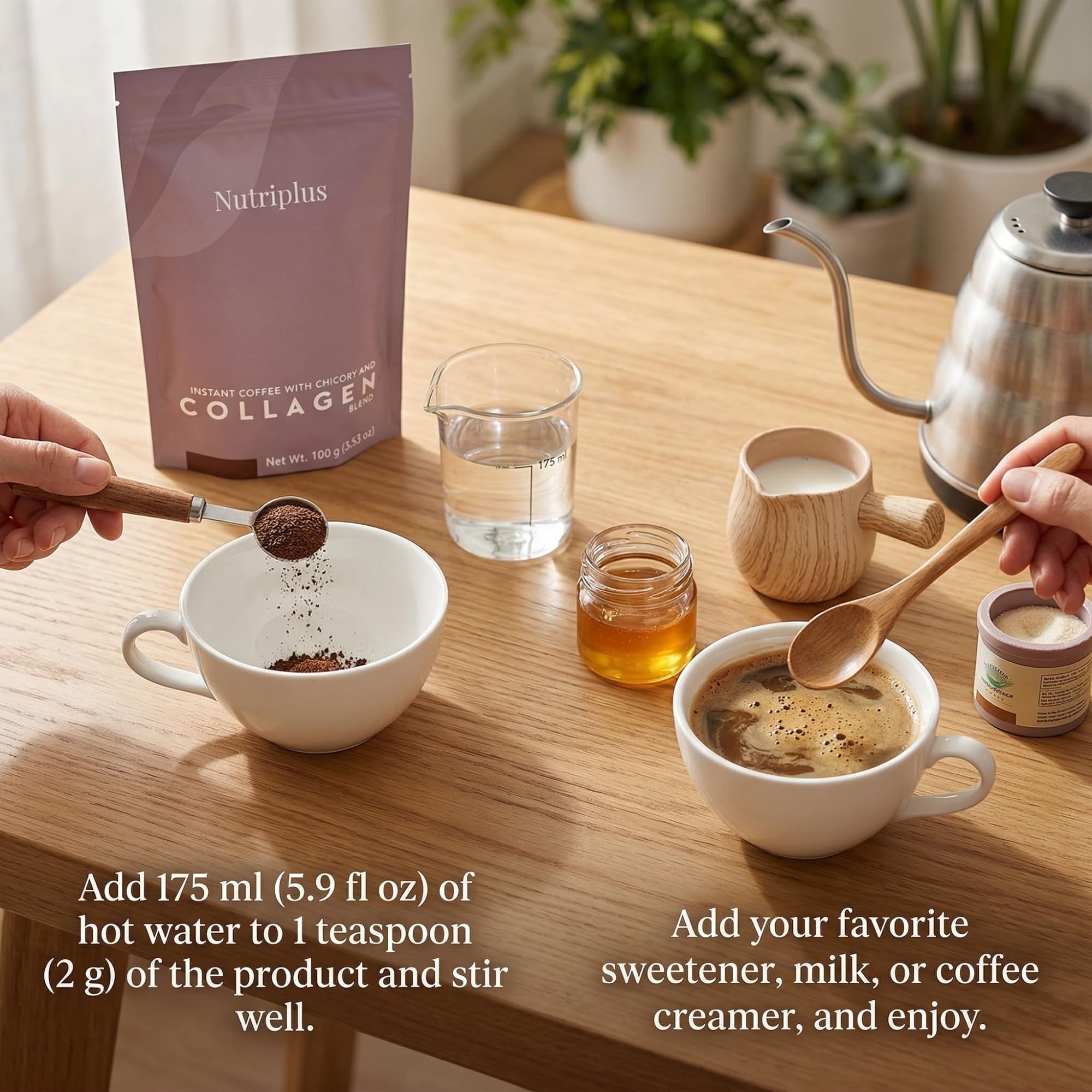 FARMASi scoop beside jar for scale, helping visualize serving size convenience