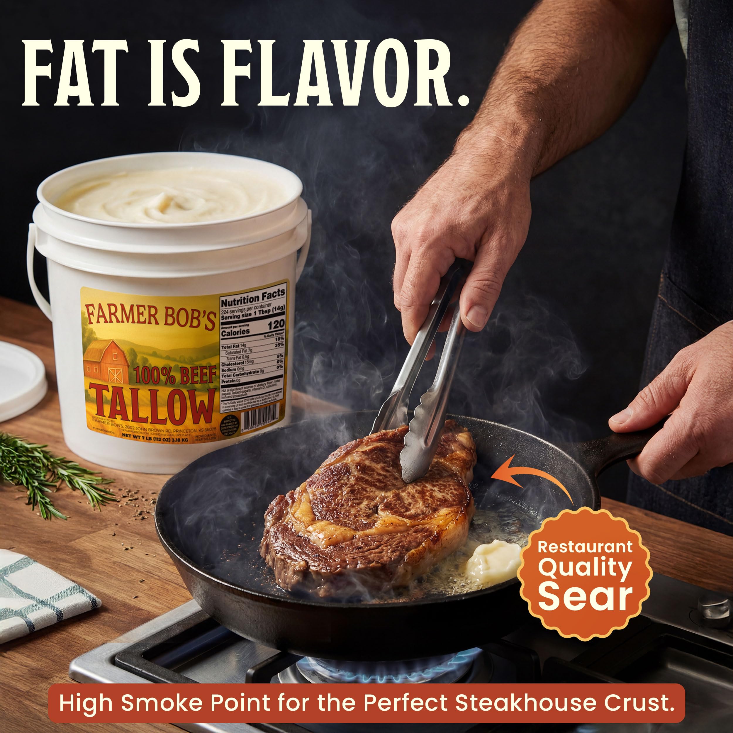 Farmer Bob's tallow surface close-up showing smooth texture for consistent cooking