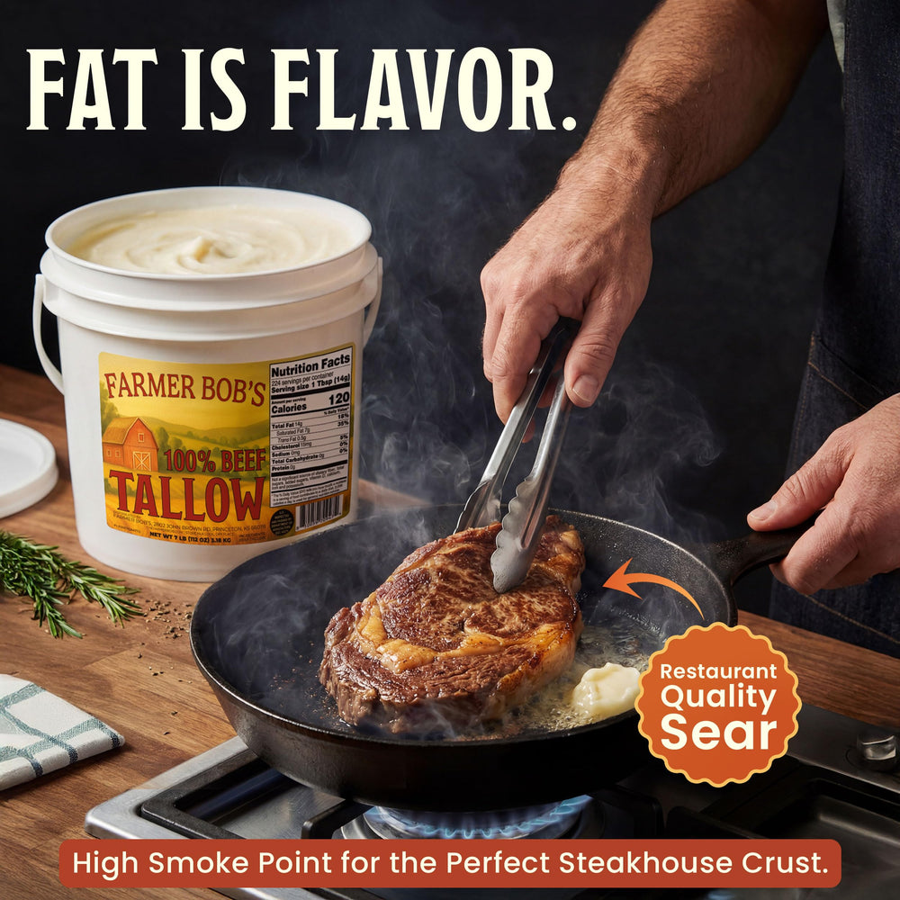 Farmer Bob's tallow surface close-up showing smooth texture for consistent cooking