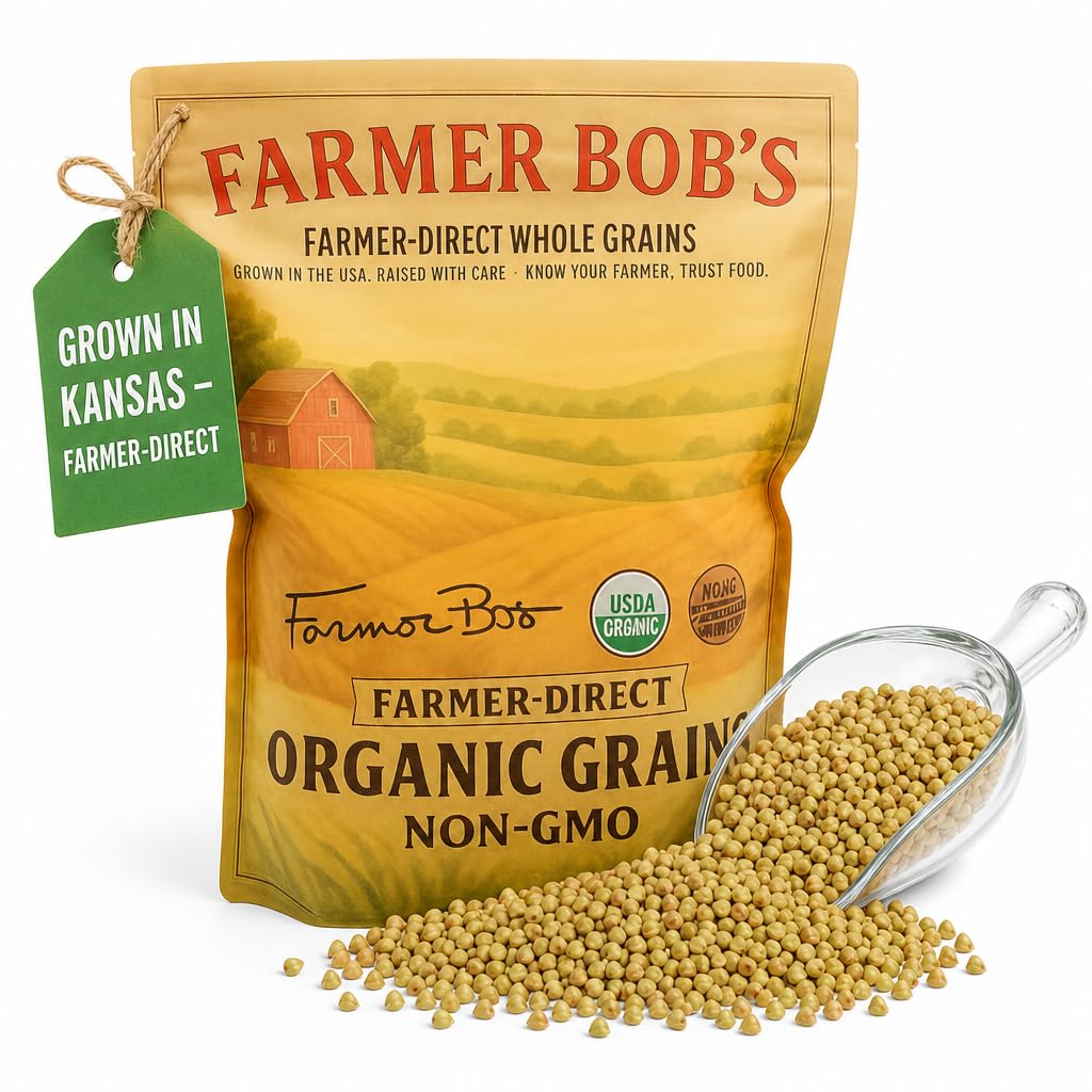 Farmer Bob's front of bag showing organic label and resealable closure for freshness