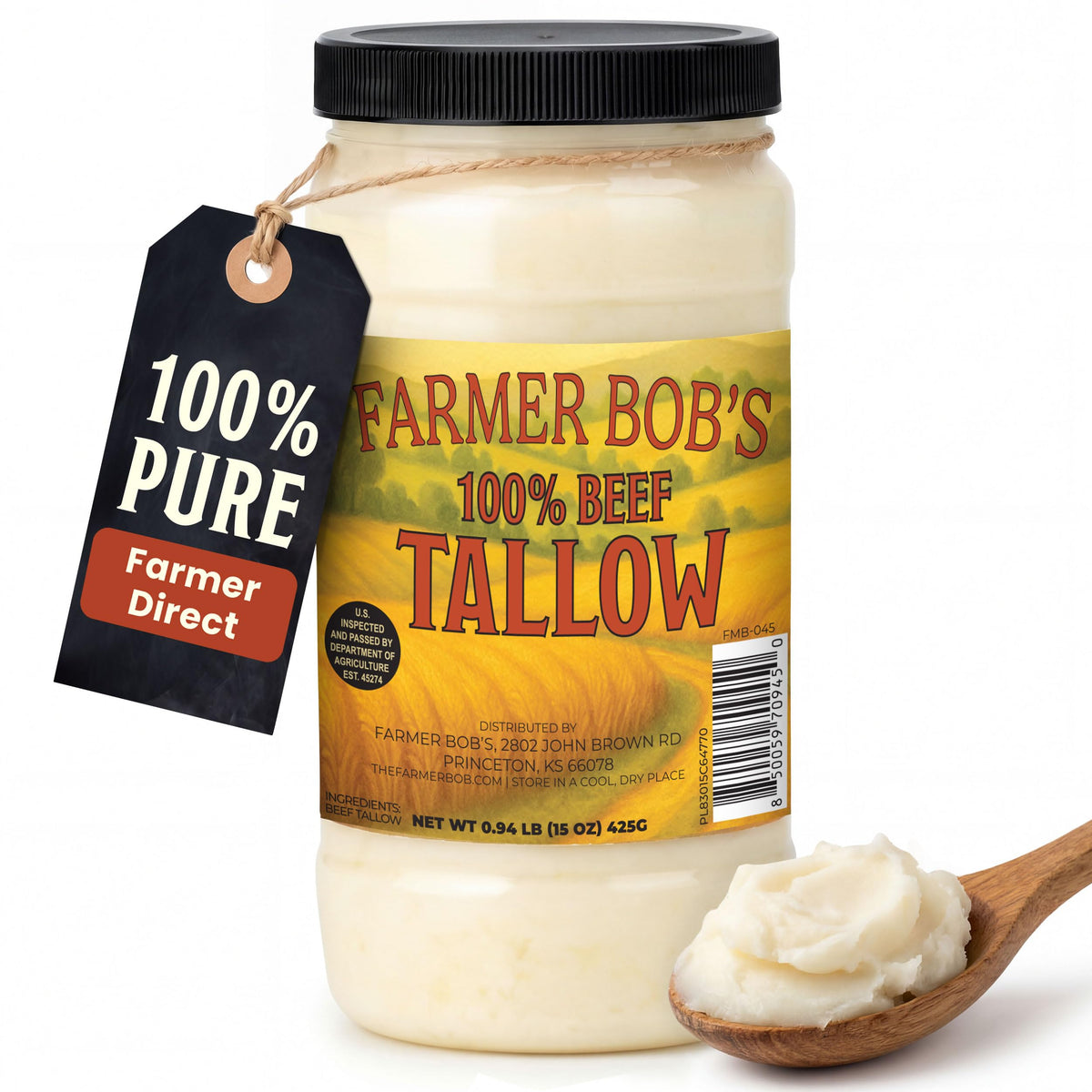 Farmer Bob's front jar view showing label and convenient 15 oz size for pantry storage