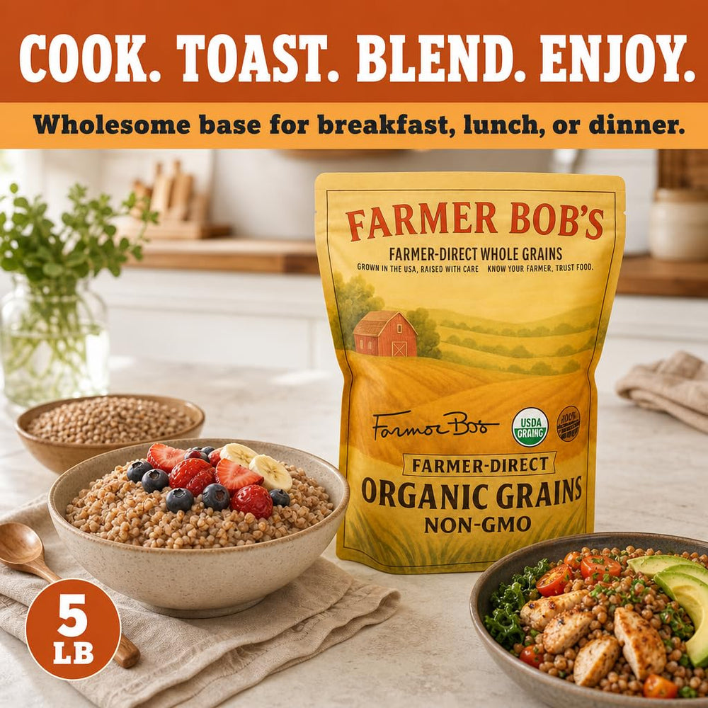 Farmer Bob's label and USDA Organic certification badge highlighting product trustworthiness