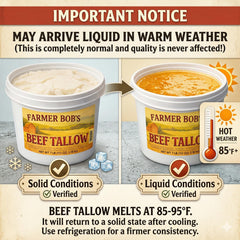 Farmer Bob's melted tallow being poured into a pan for high-heat cooking benefits