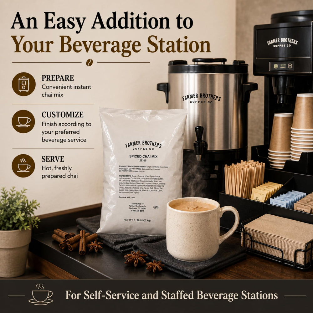 Farmer Brothers blended frozen chai in cup, thick frozen beverage option benefit