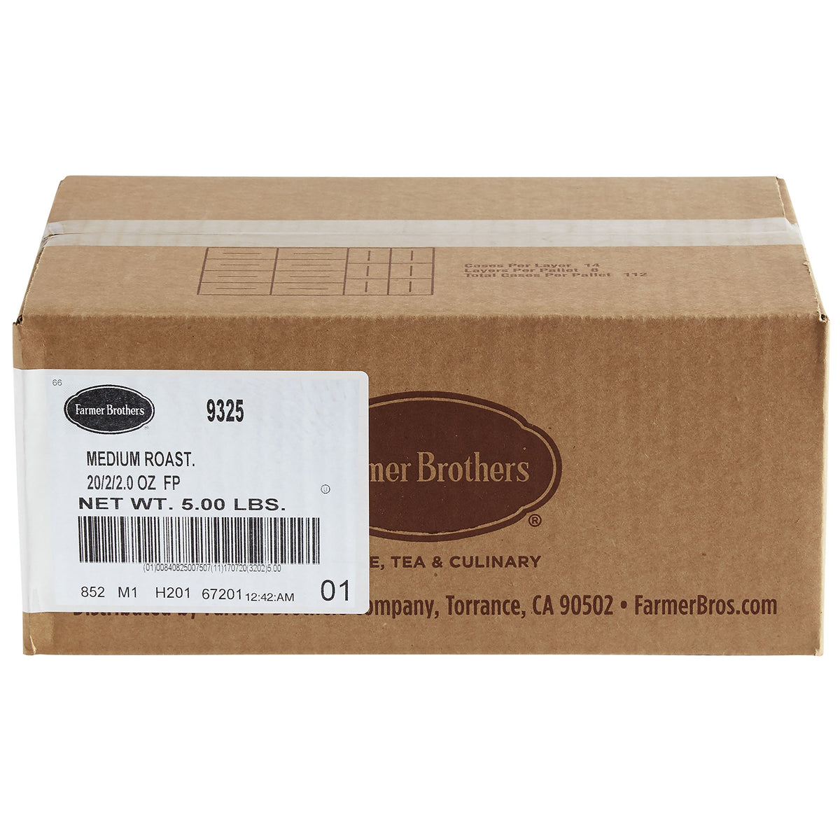 Farmer Brothers front packaging showing case and branding for consistent servings