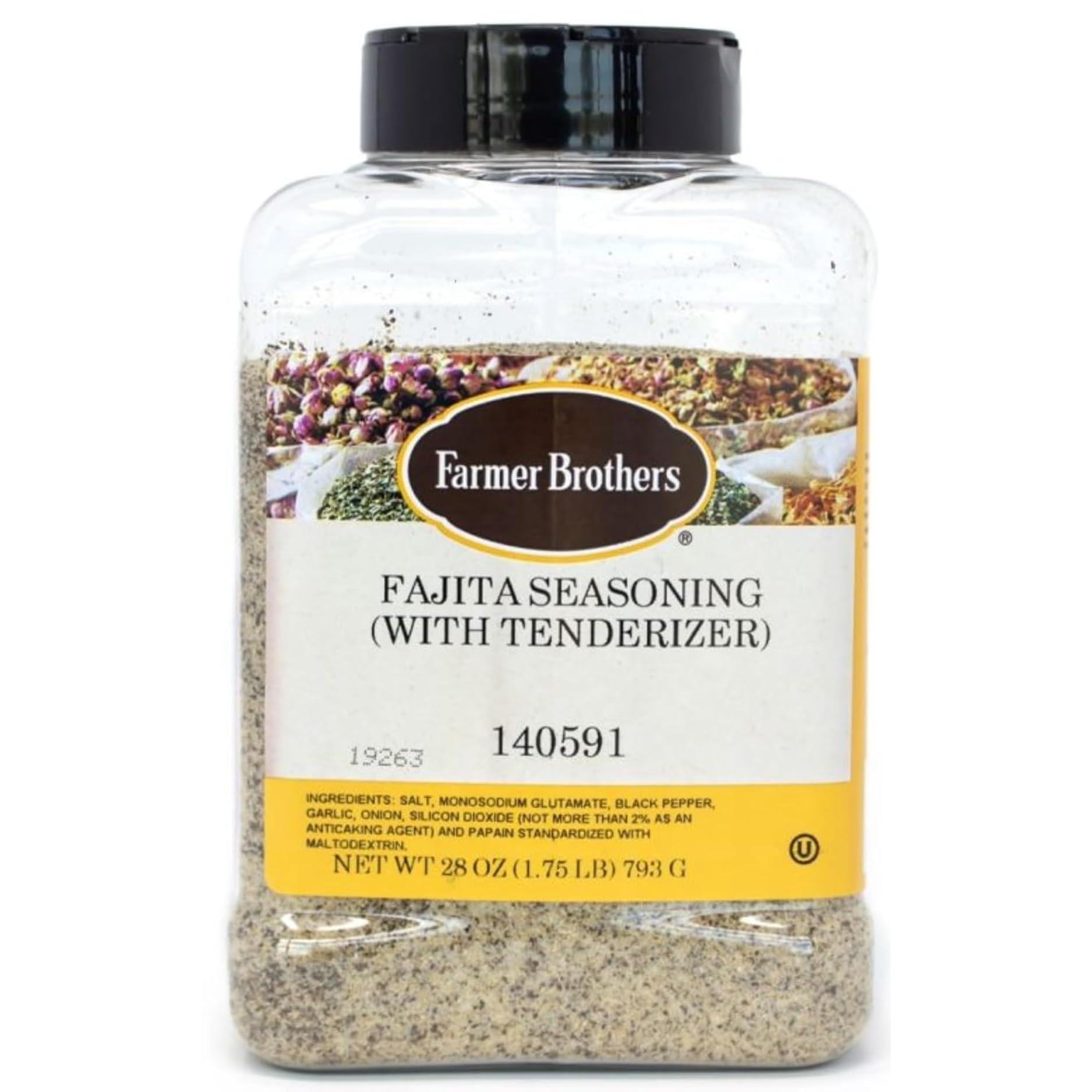 Farmer Brothers front packaging showing large 28oz tub and branding, convenient storage