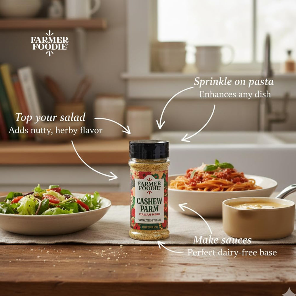 Farmer Foodie shaker held in hand showing 3.5 oz scale and convenient portioning