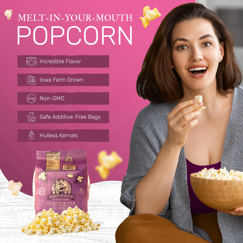 Farmer Jon's opened bag spilling large popped kernels for easy serving