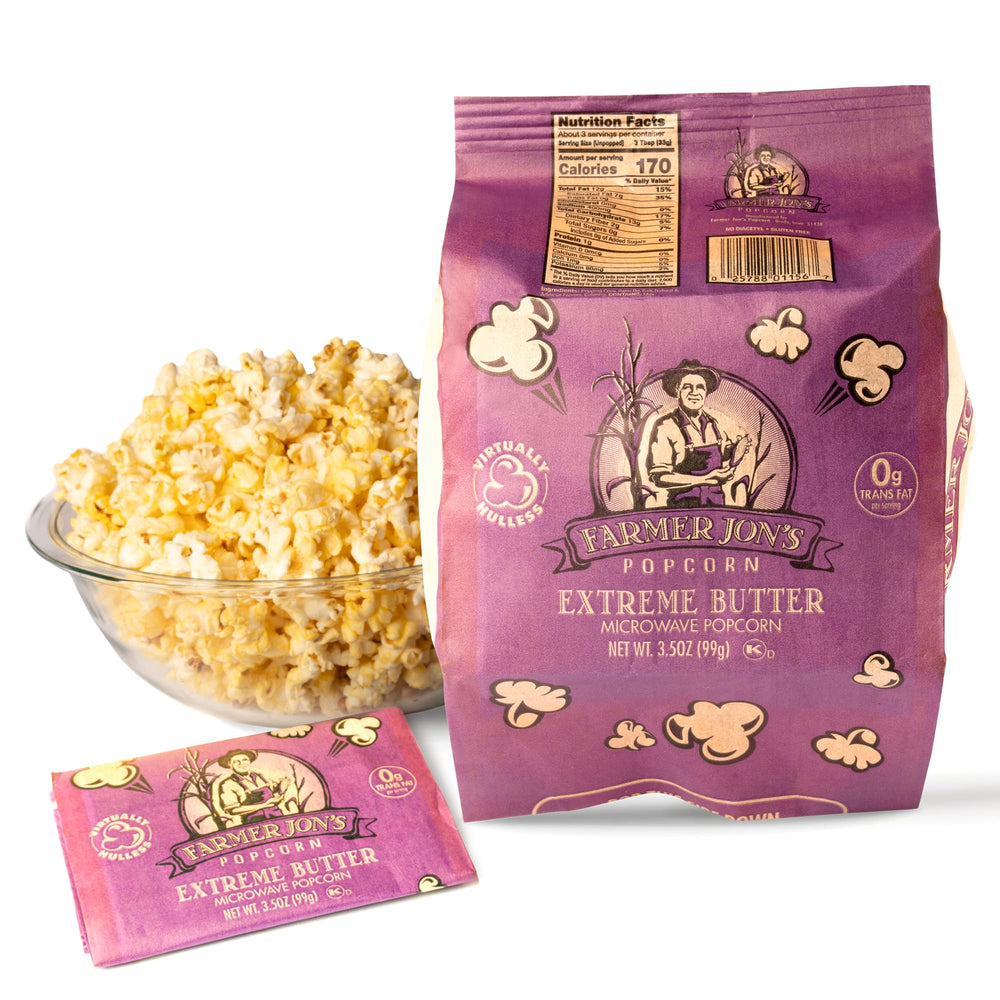 Farmer Jon's front packaging showing Extreme Butter bold branding and pack size