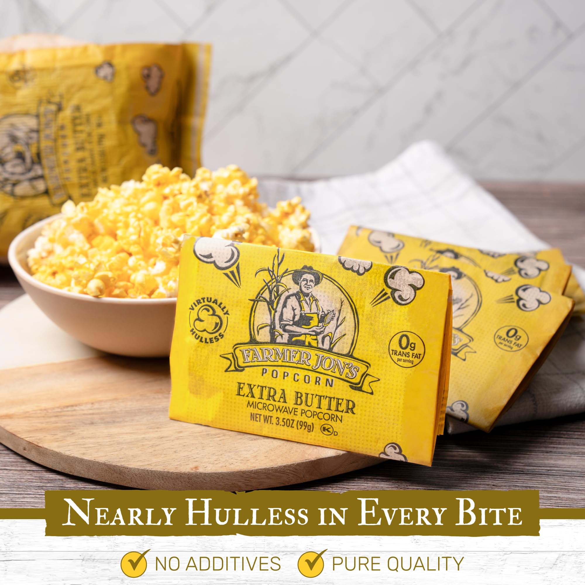 Close-up of Farmer Jon's kernel texture highlighting thin hulls and crispness