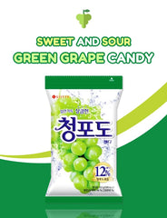 FARMER QUEEN individual green grape candies close-up highlighting glossy finish