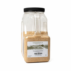 Farmersville Spice Co granulated onion front packaging shows product and bulk benefit