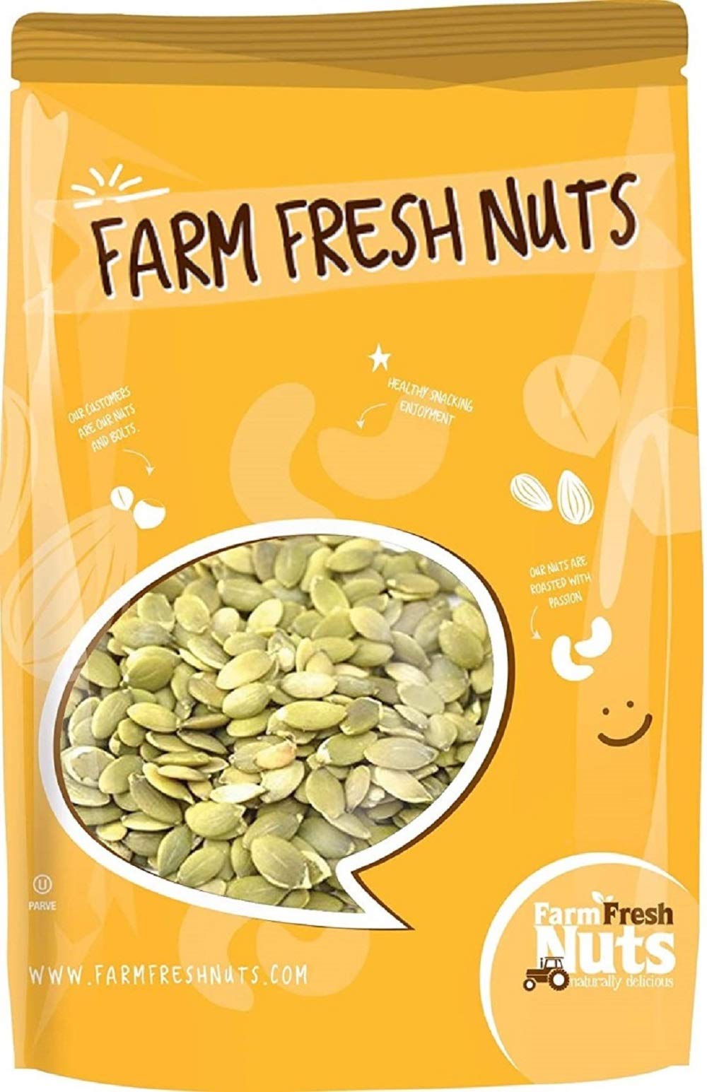 Farm Fresh Nuts front pack 2lb showing branding and product size for pantry convenience