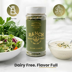 Farrell Specialty Foods bowl of ranch dip surrounded by vegetables showing snack-ready, allergen-free benefit