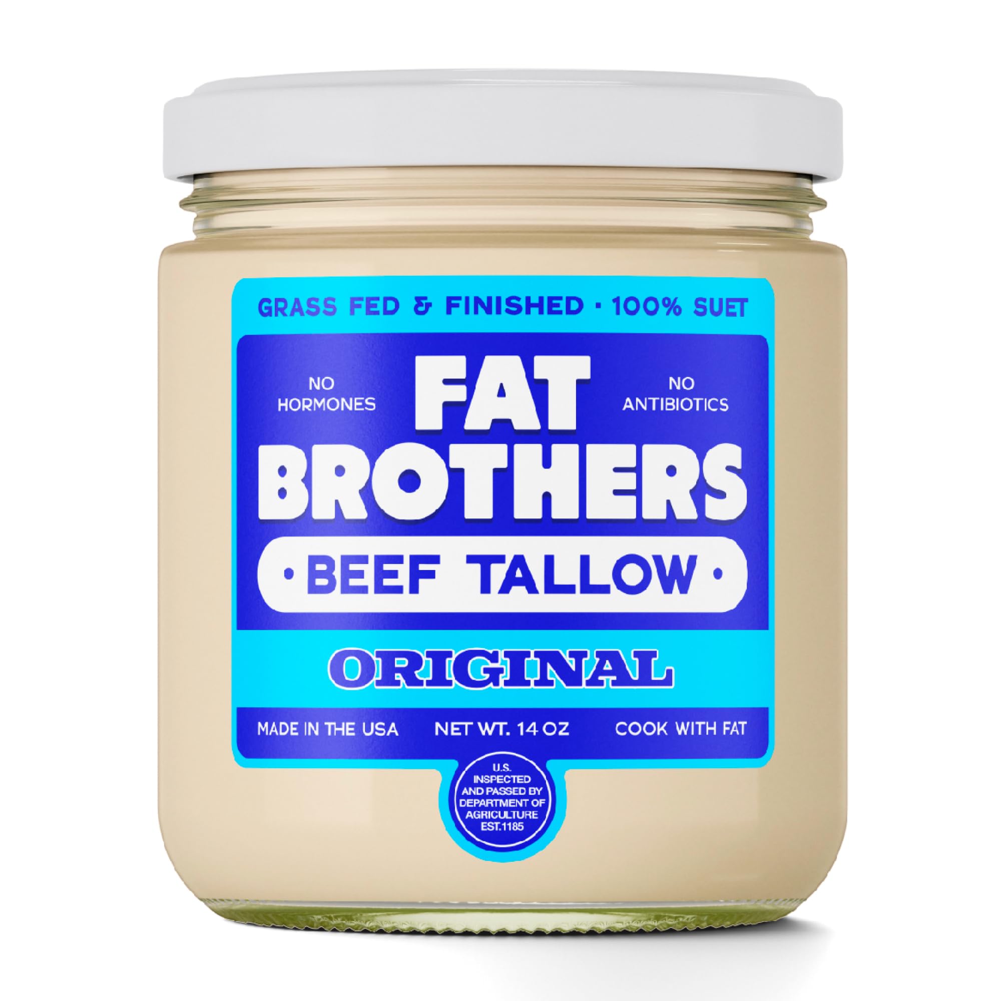 Fat Brothers front jar showing label and 14oz size benefit