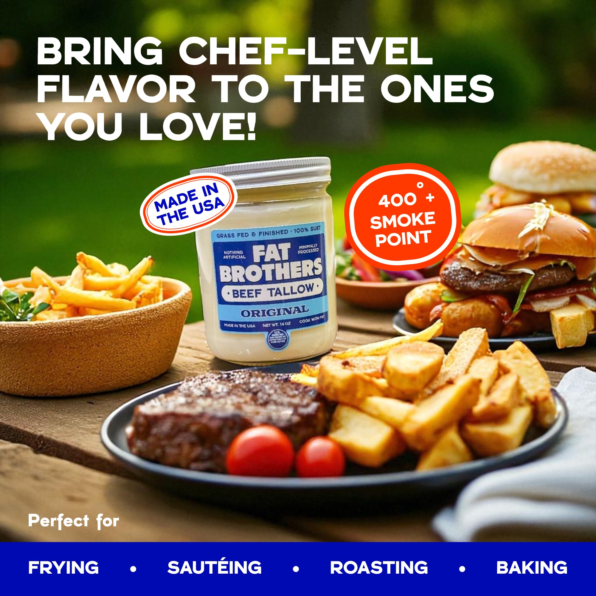 Fat Brothers tallow in a hot pan creating crisp fried food benefit