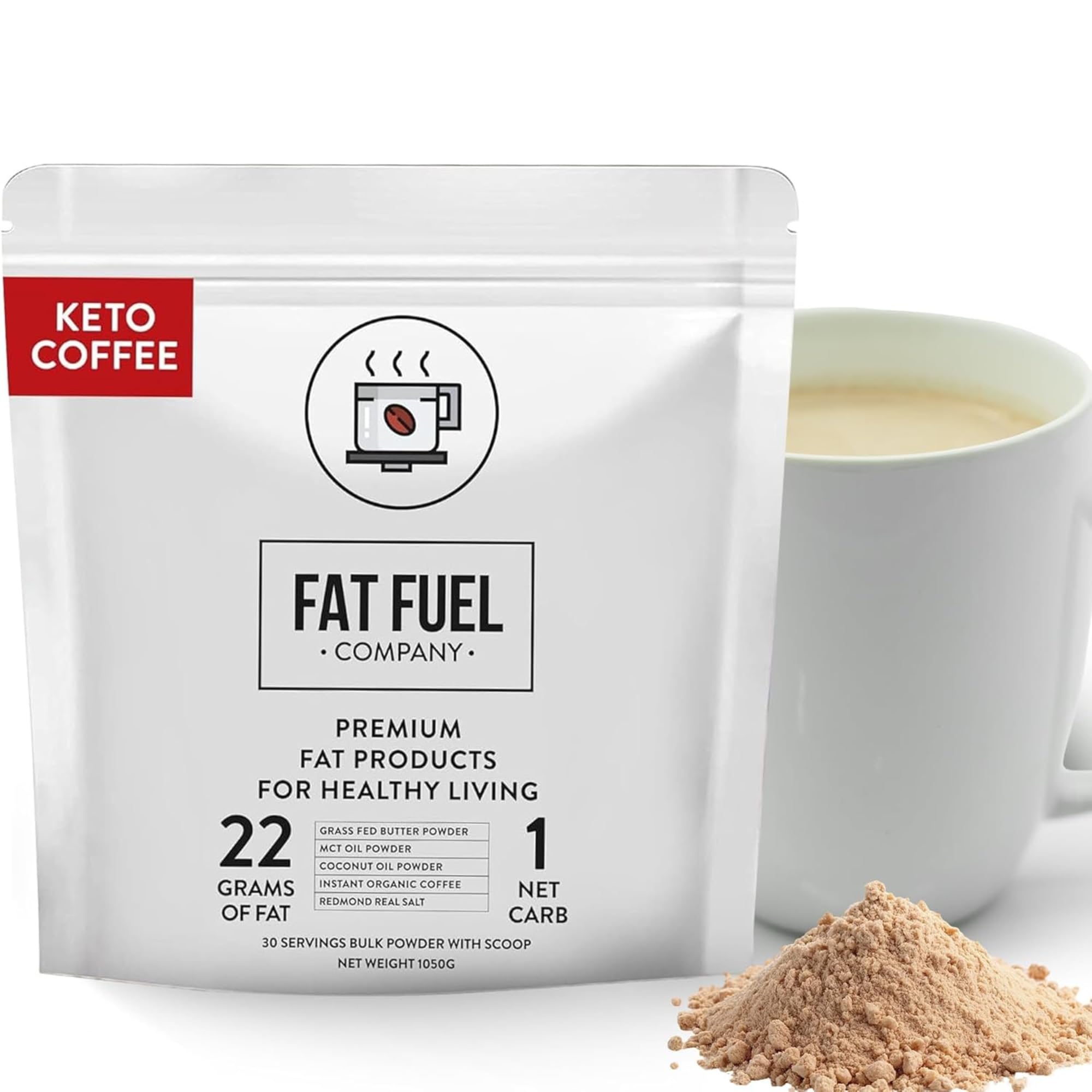 The Fat Fuel Company front tub showing product branding and servings benefit