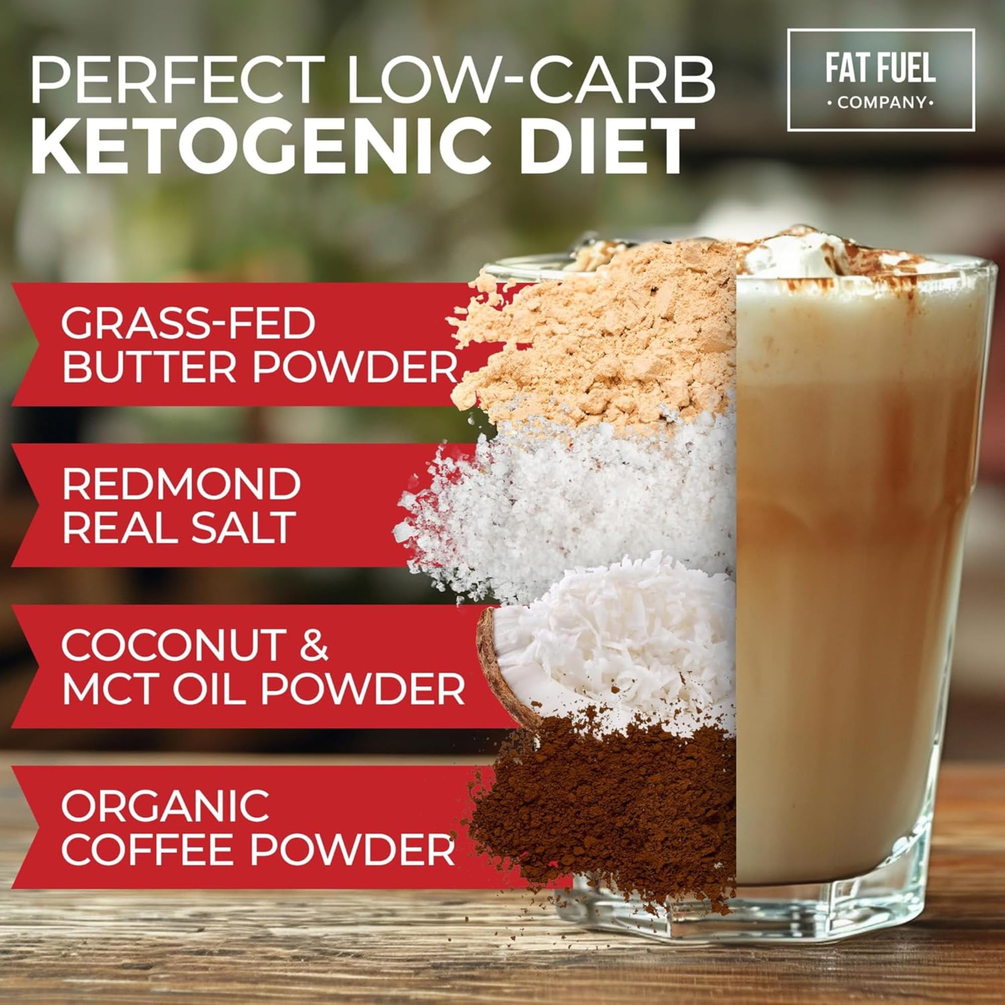 Prepared hot cup of FAT FUEL Keto Coffee showing creamy froth and quick energy benefit