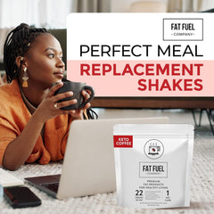 Scoop heaping 22g of FAT FUEL powder illustrating precise meal-replacement benefit