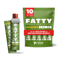FATTY front packaging showing jalapeño minis and 10-pack convenience