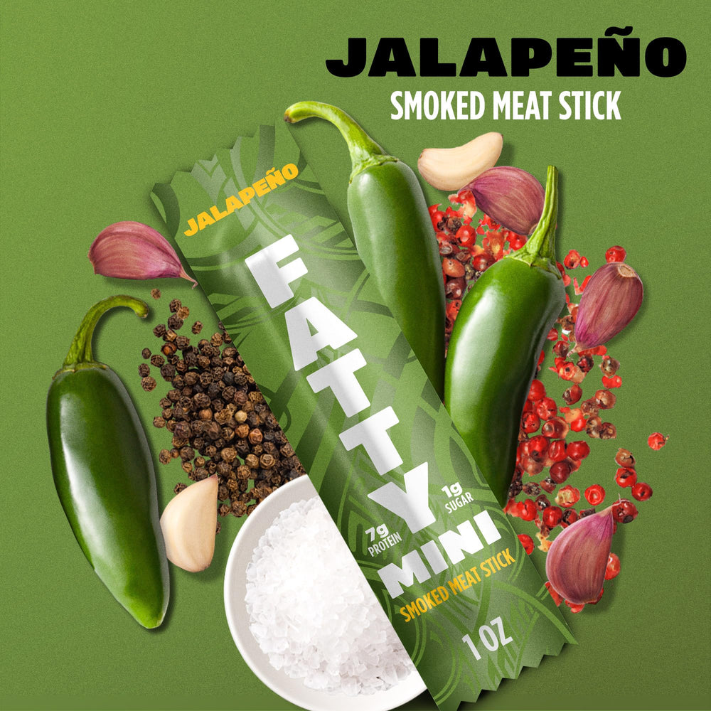 FATTY mini meat sticks inside a backpack ideal for on-the-go protein