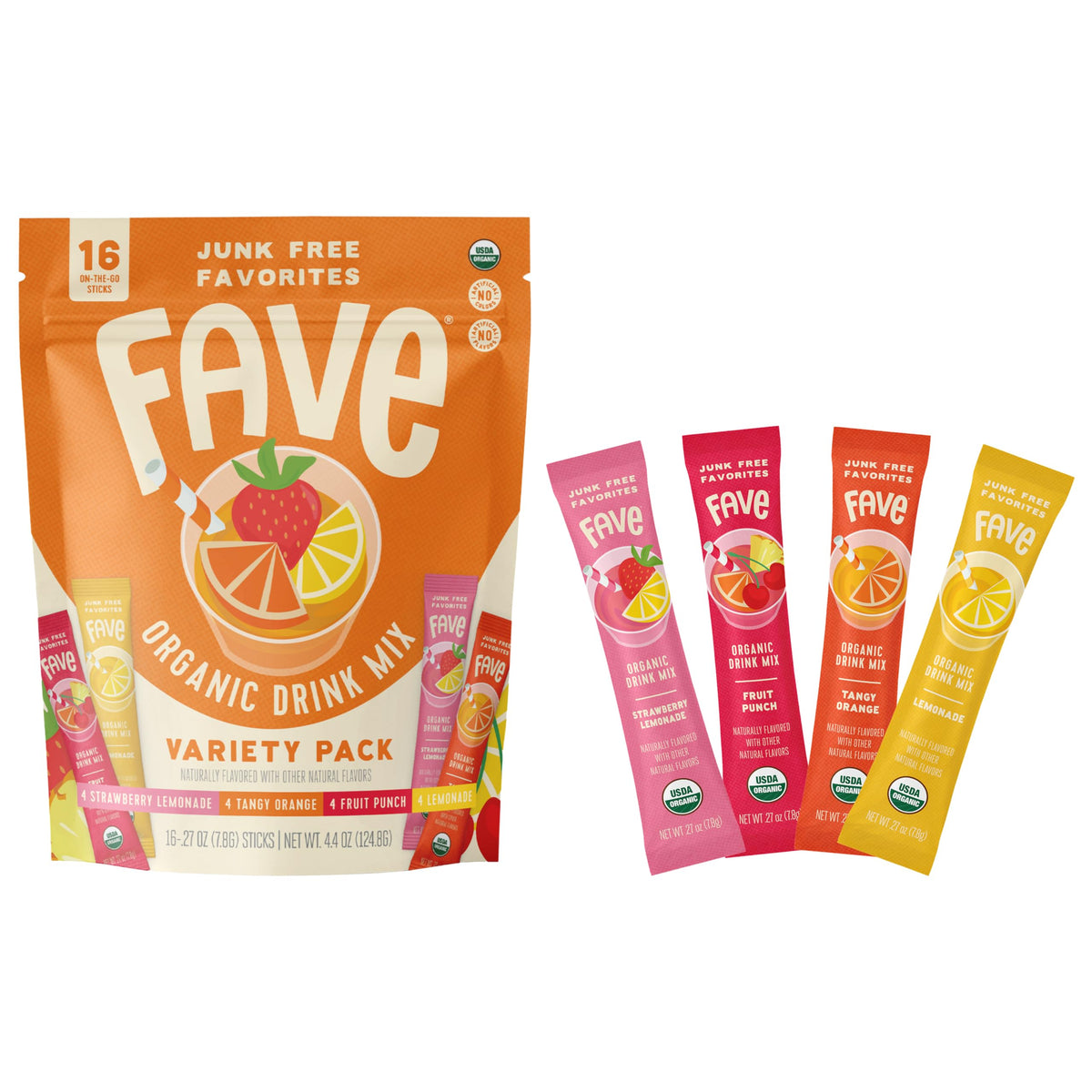 Fave Mix Inc. front packaging showing variety pack and USDA organic badge
