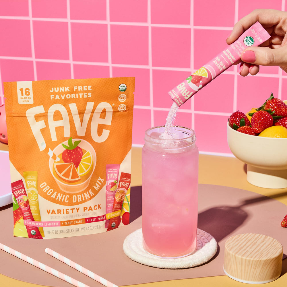 Fave Mix Inc. label close-up highlighting organic ingredients and benefits