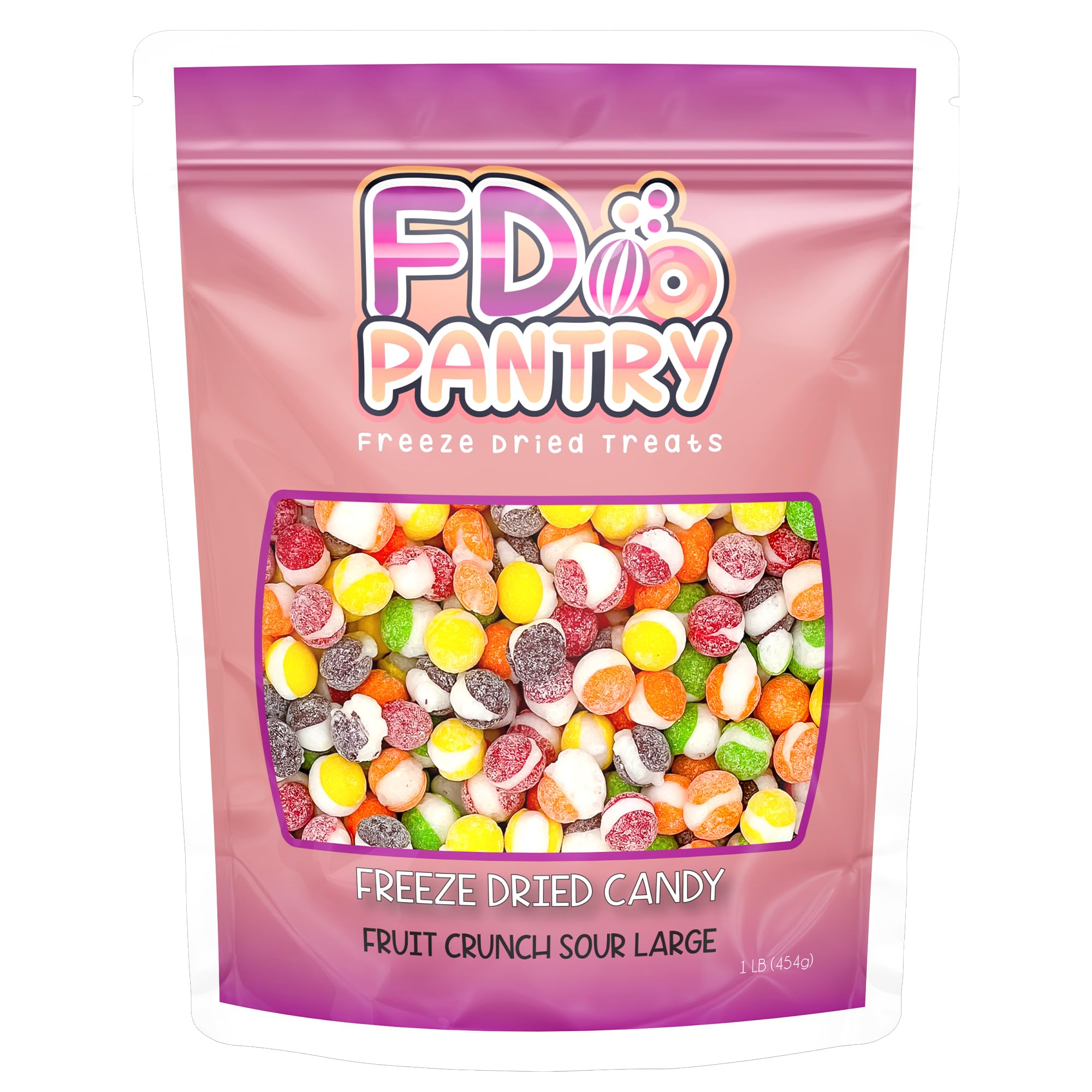 FD Pantry front pouch view showing colorful freeze-dried sour candy and branding benefit